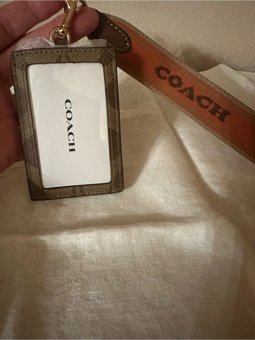 Coach Brown Signature Cardholder with Orange Logo Lanyard - Picture 6 of 8